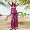 Pantalon large taille haute en cr&ecirc;pe prune femme