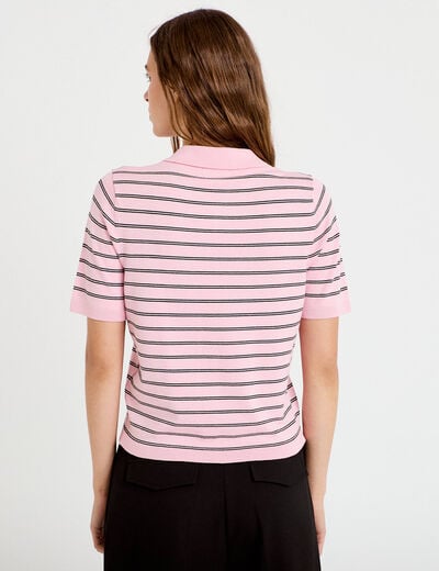 Polo manches courtes col chemise rose femme