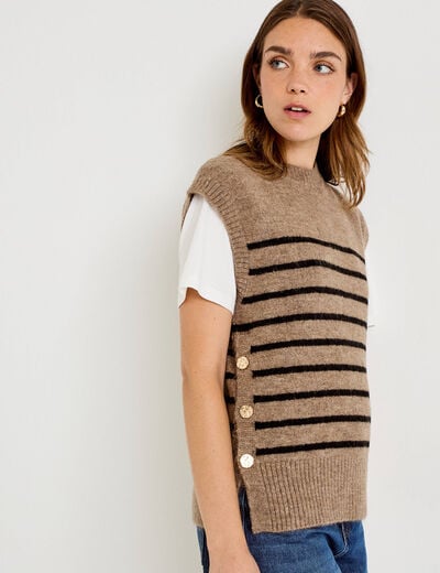 Pull sans manches marron femme