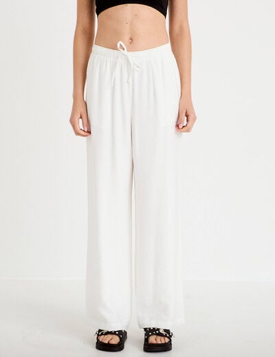 Pantalon large taille standard ecru femme