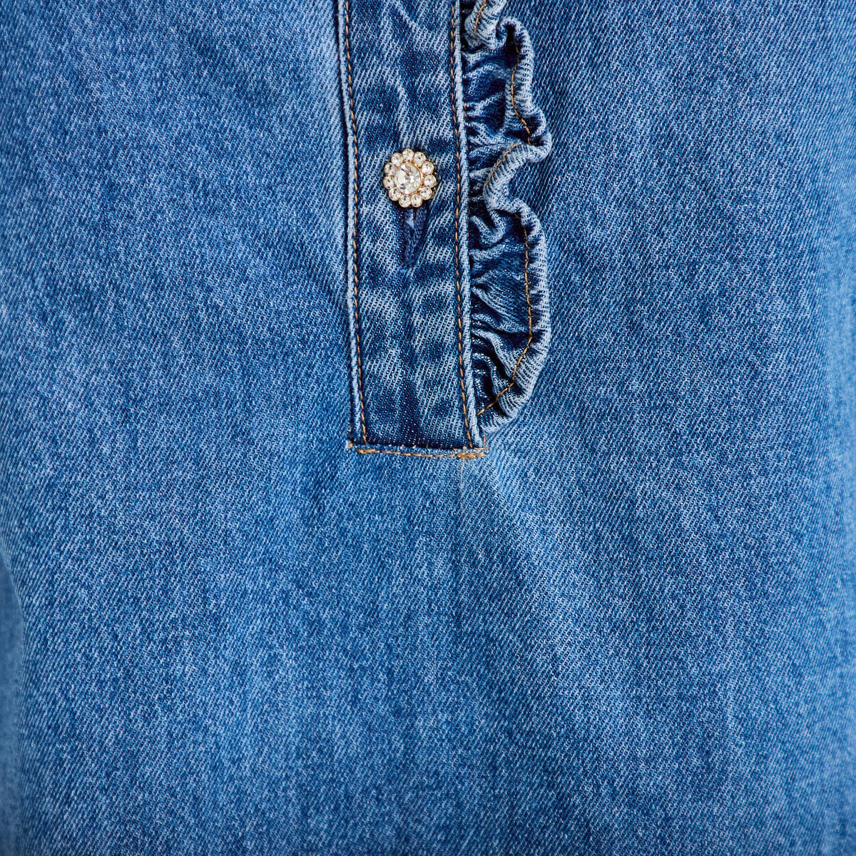 Robe &eacute;vas&eacute;e jean col montant denim double stone femme