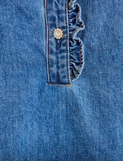 Robe &eacute;vas&eacute;e jean col montant denim double stone femme