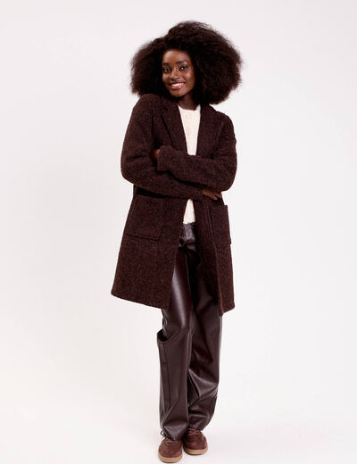 Manteau bouclette marron fonc&eacute; femme