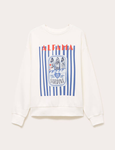 Sweat col rond manches longues ecru femme