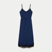 Robe longue &eacute;vas&eacute;e col v dentelle bleu marine femme