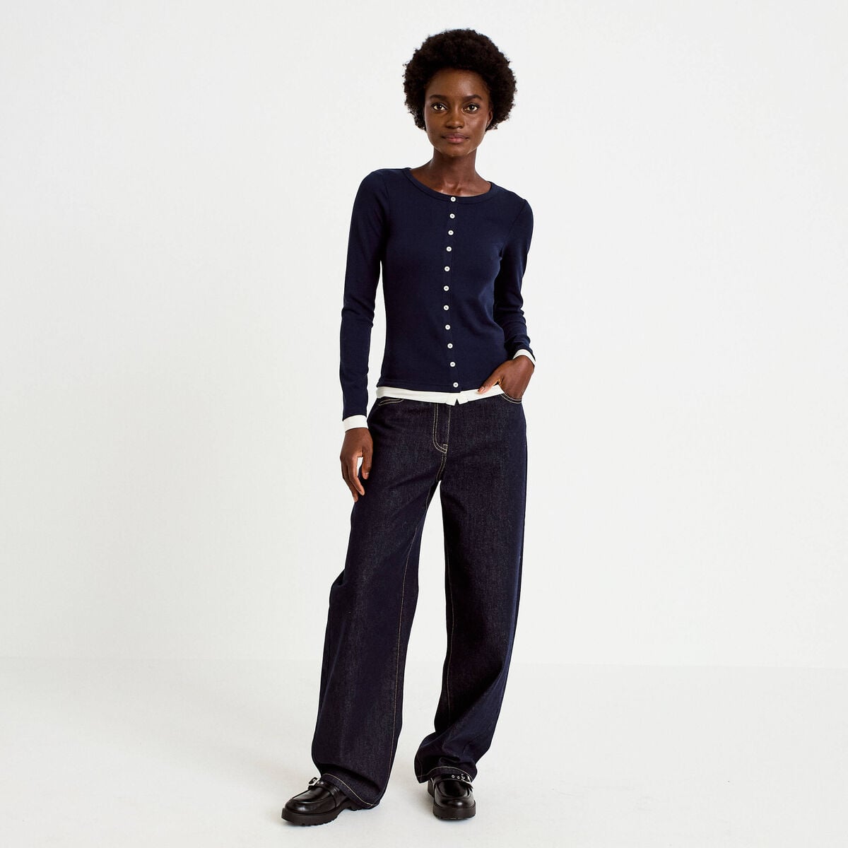 Doudou col rond manches longues bleu marine femme