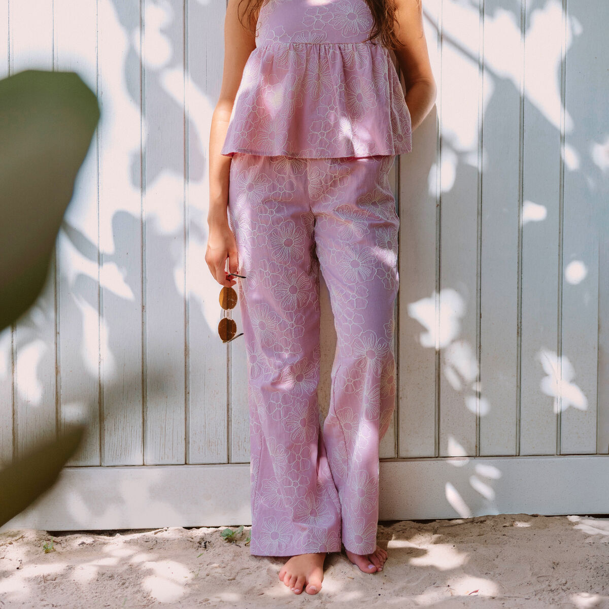 Pantalon large taille standard rose clair femme