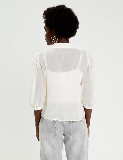 Chemise droite courte voile manches 3/4 ecru femme