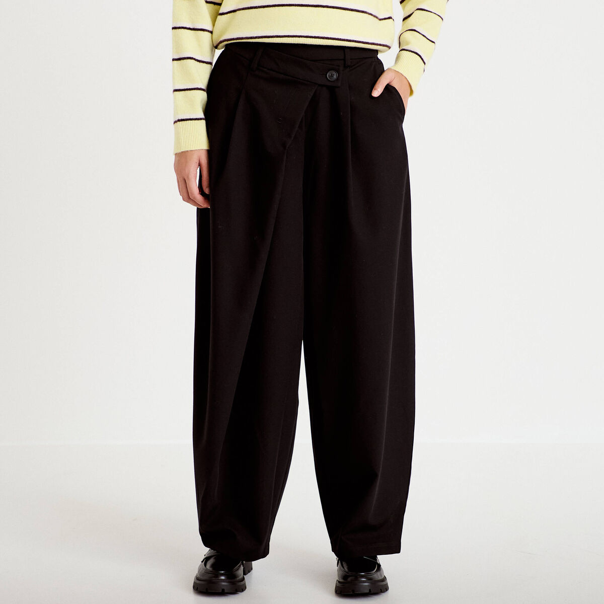 Pantalon barrel taille basse noir femme