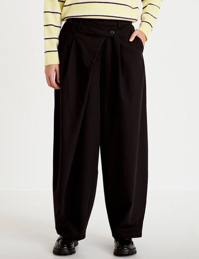 Pantalon barrel taille basse noir femme