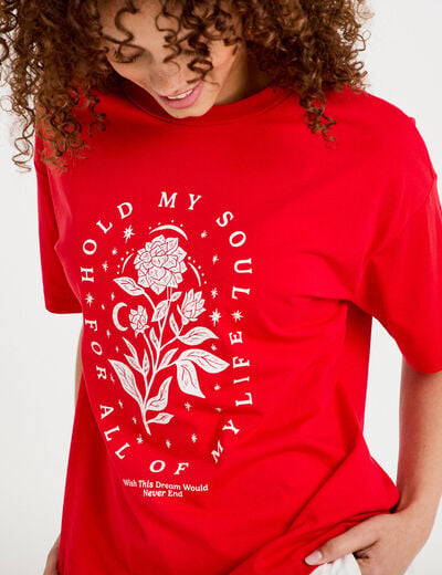 T-shirt oversize manches courtes rouge femme