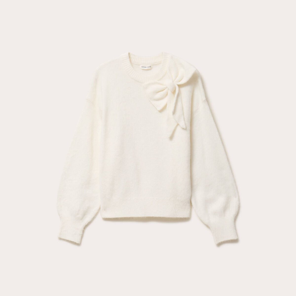 Pull oversize col avec noeud ecru femme