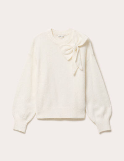 Pull oversize col avec noeud ecru femme