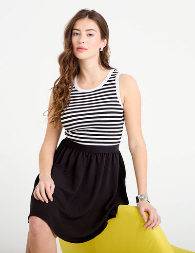 Robe courte &eacute;vas&eacute;e sans manches col rond bleu marine femme