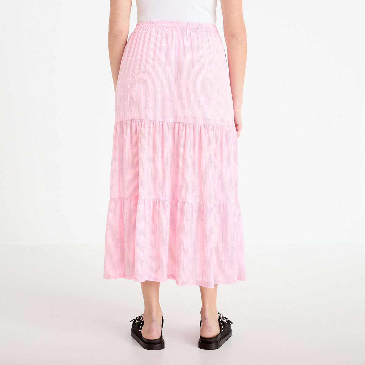 Jupe longue trap&egrave;ze rose clair femme