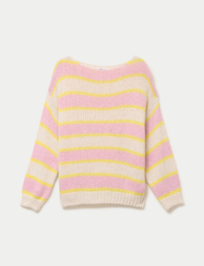 Pull col bateau manches longues jaune clair femme