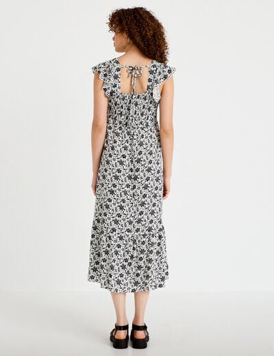 Robe longue &eacute;vas&eacute;e smock&eacute;e noir femme