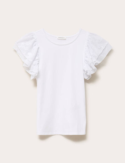 T-shirt ajust&eacute; dentelle col rond blanc femme
