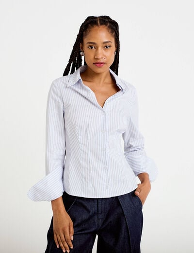 Chemise ajust&eacute;e manches longues bleu femme