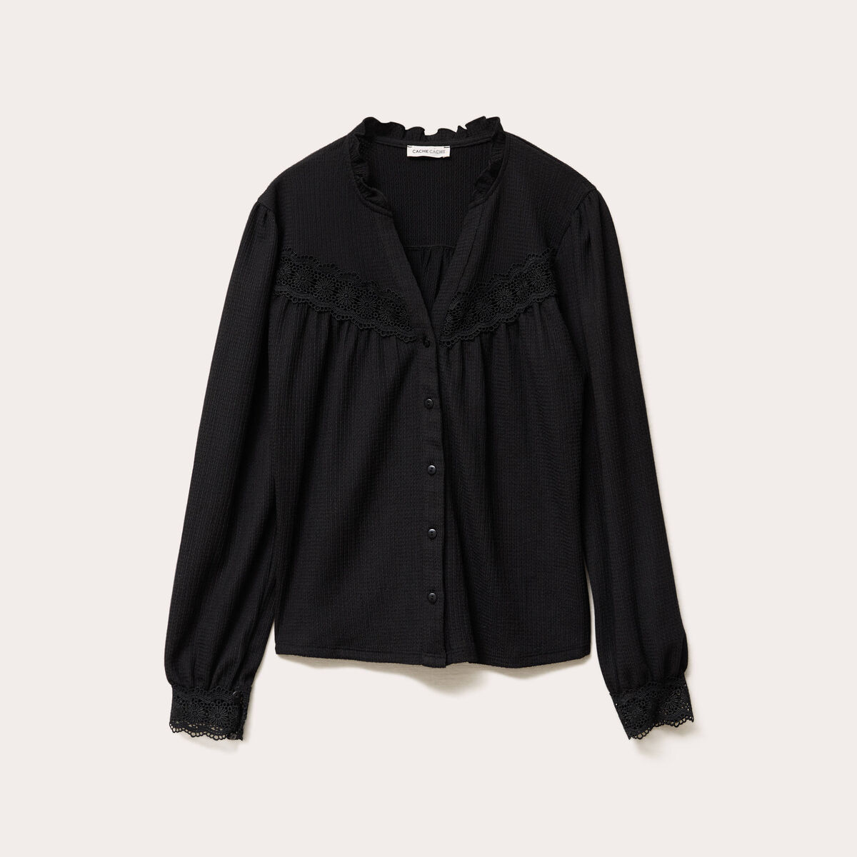 Blouse maille relief&eacute;e noir femme