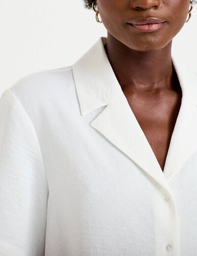 Chemise droite cropped col classique ecru femme