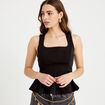 Top cintr&eacute; col carr&eacute; sans manches noir femme