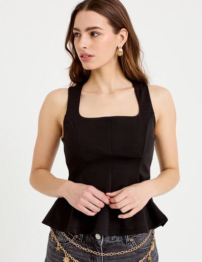 Top cintr&eacute; col carr&eacute; sans manches noir femme
