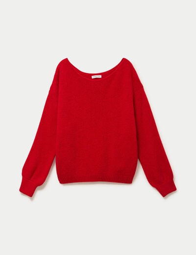 Pull ample col bateau manches longues rouge femme