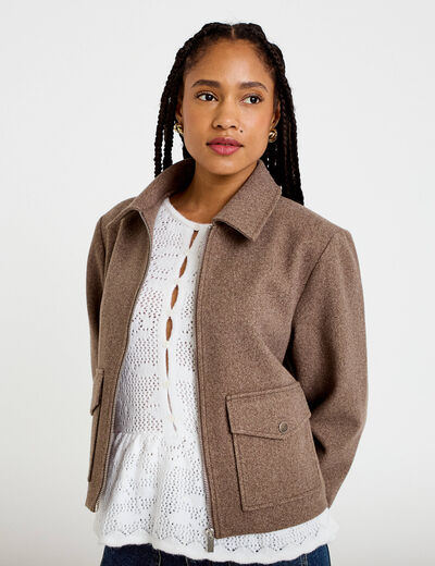 Veste zipp&eacute;e taupe femme