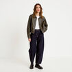 Veste effet boule manches longues vert kaki femme