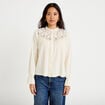 Blouse droite manches longues pliss&eacute;e ivoire femme