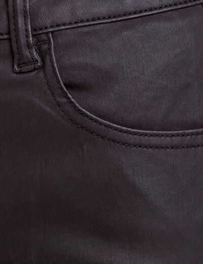 Pantalon droit enduit denim noir enduit femme