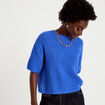 Pull col rond manches courtes bleu electrique femme