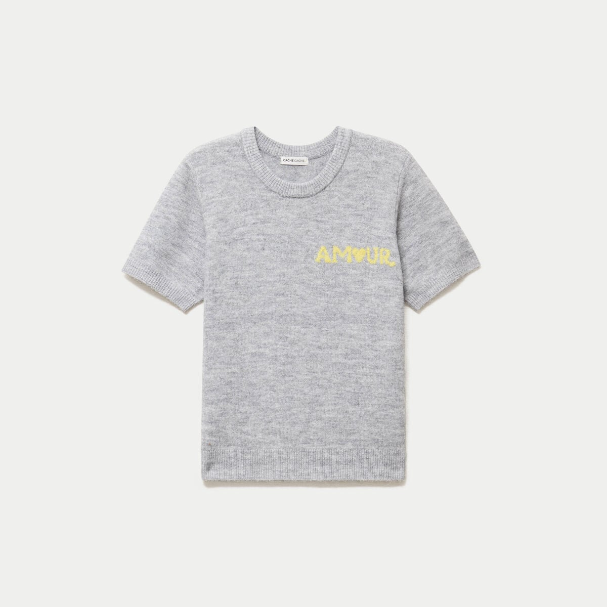 Pull ample manches courtes gris clair femme
