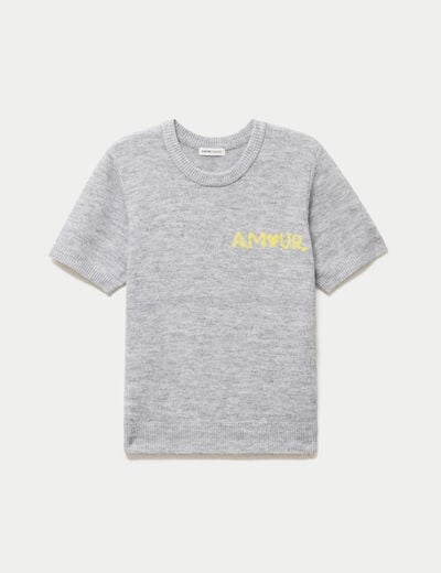 Pull ample manches courtes gris clair femme
