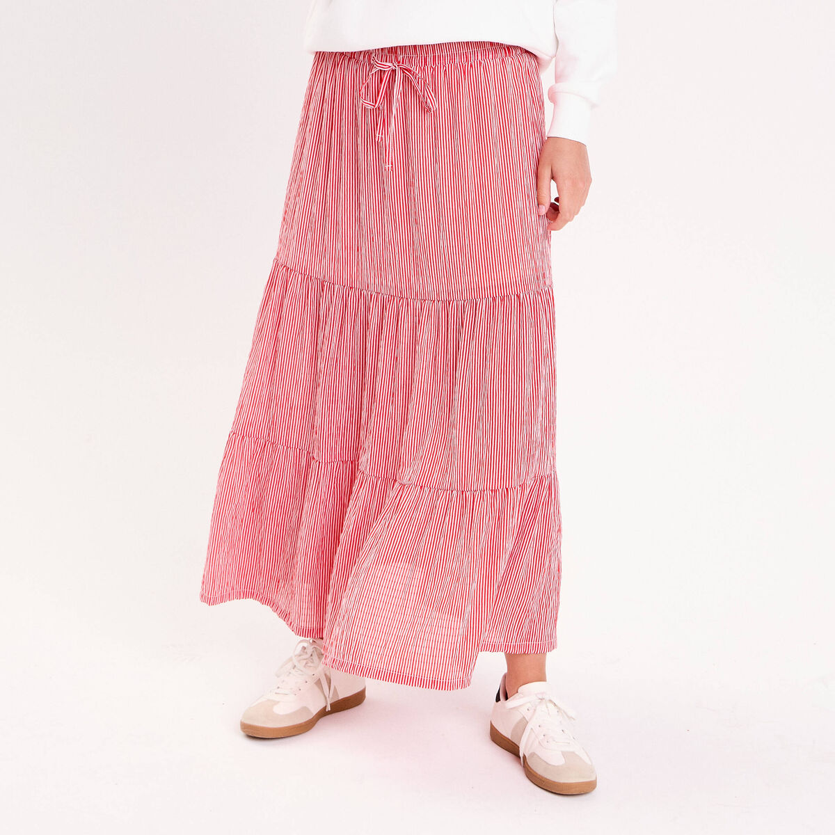 Jupe longue trap&egrave;ze rouge vif femme