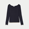 Seconde peau ajust&eacute;e col bateau bleu marine femme