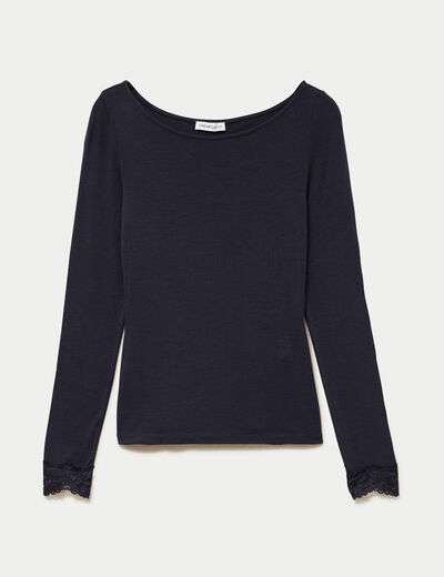 Seconde peau ajust&eacute;e col bateau bleu marine femme