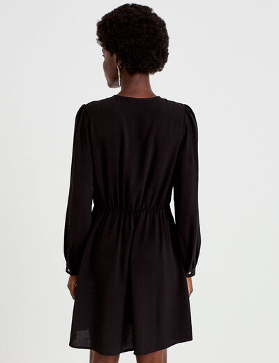 Robe courte &eacute;vas&eacute;e col v manches longues noir femme