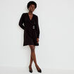 Robe courte &eacute;vas&eacute;e col v manches longues noir femme