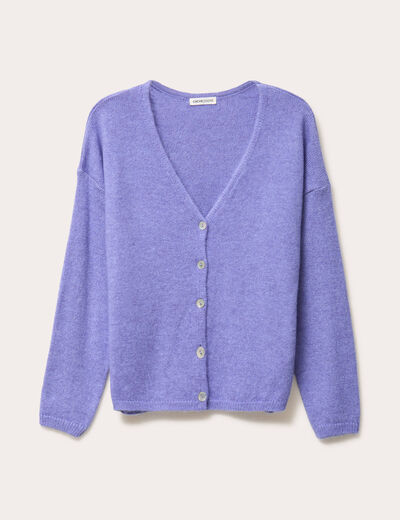 Gilet boutonn&eacute; avec col en V bleu violet femme