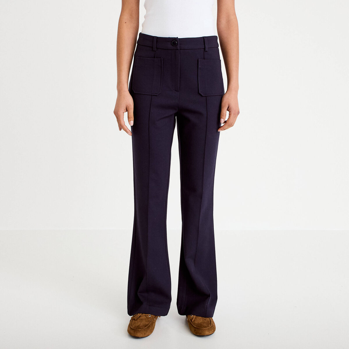 Pantalon bootcut taille standard bleu marine femme