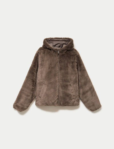 Parka r&eacute;versible &agrave; capuche taupe femme