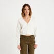 Gilet court ajust&eacute; col v manches longues ecru femme
