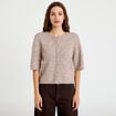 Gilet duveteux manches 3/4 taupe femme