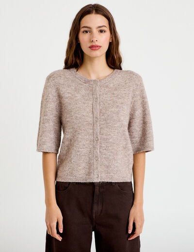 Gilet duveteux manches 3/4 taupe femme