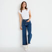Jean wide leg cropped taille haute denim stone femme