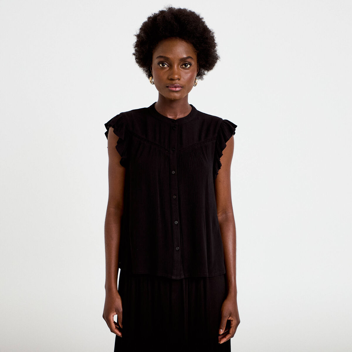 Top ample sans manches col carr&eacute; noir femme