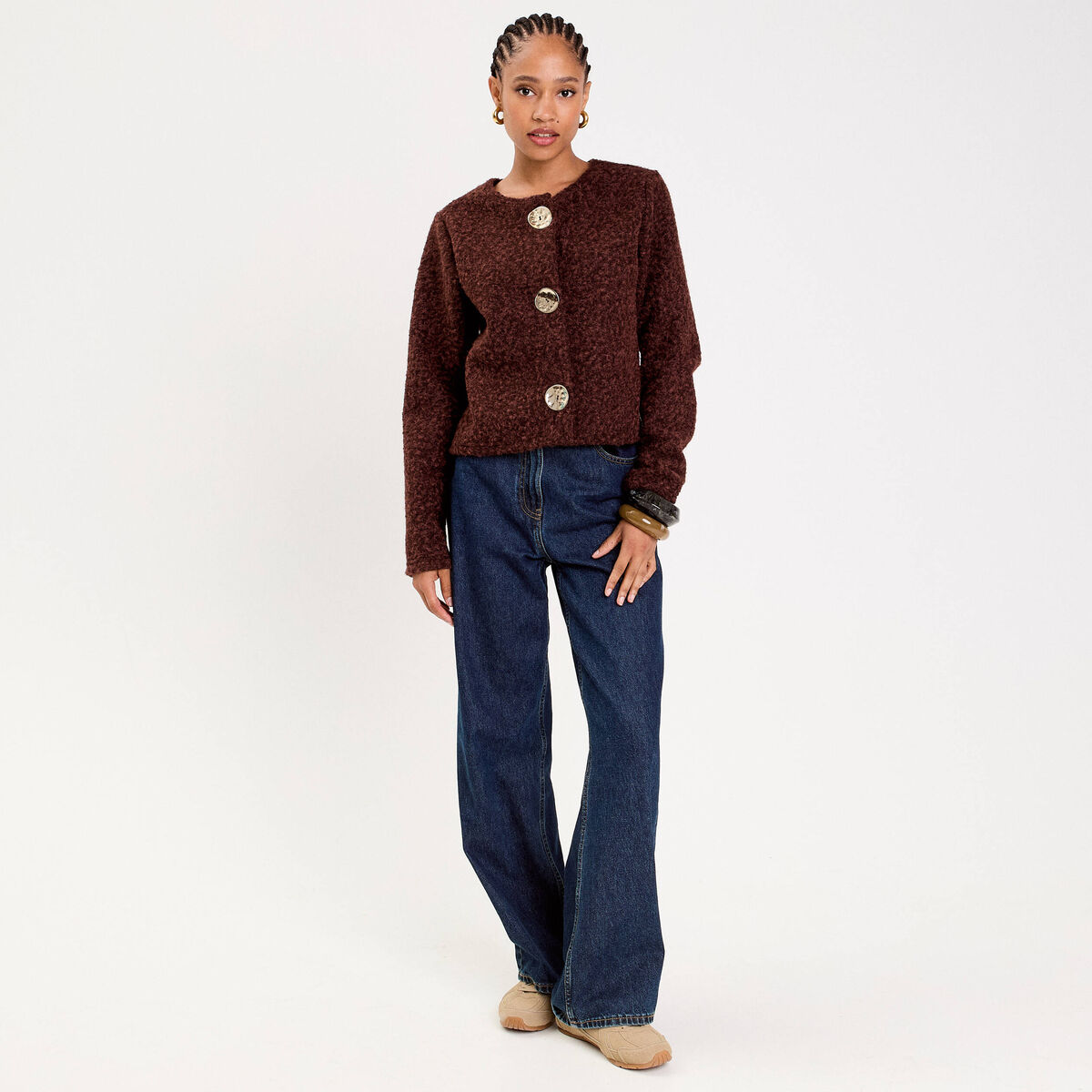 Veste effet polaire marron clair femme