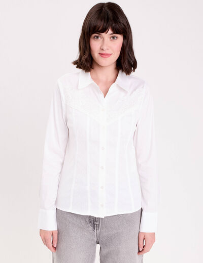 Chemise cintr&eacute;e mi-longue blanc femme